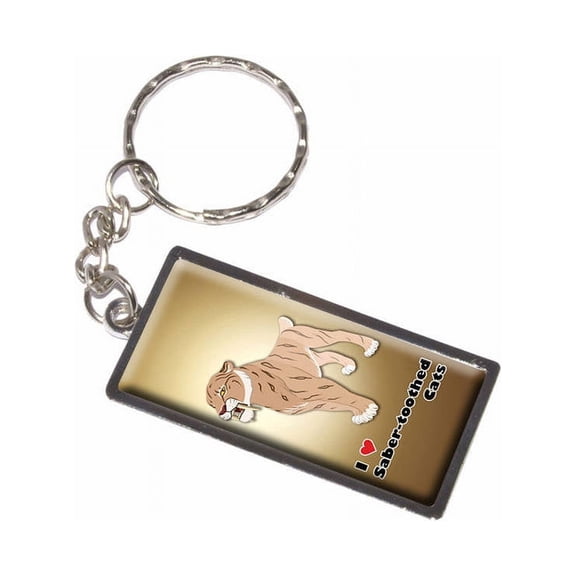 I Love Heart Saber-Toothed Cat Sabertooth Tiger Prehistoric Ice Age Keychain Key Chain Ring