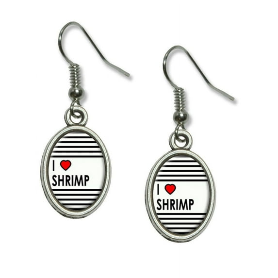I Love Heart Shrimp Dangling Drop Oval Earrings