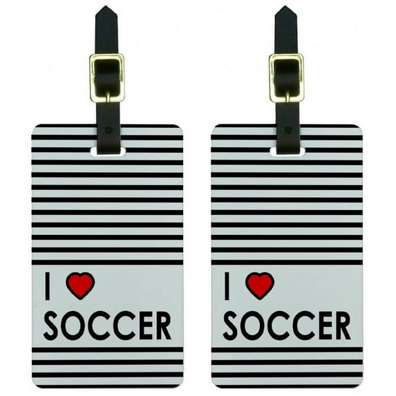 I Love Heart Soccer Luggage Tags Suitcase Carry-On ID, Set of 2