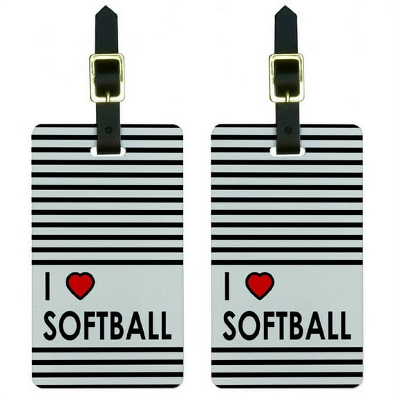 I Love Heart Softball Luggage Tags Suitcase Carry-On ID, Set of 2
