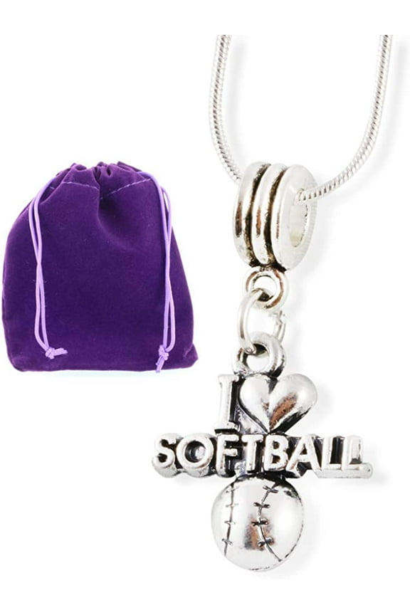 I Love ( Heart ) Softball Snake Chain Necklace