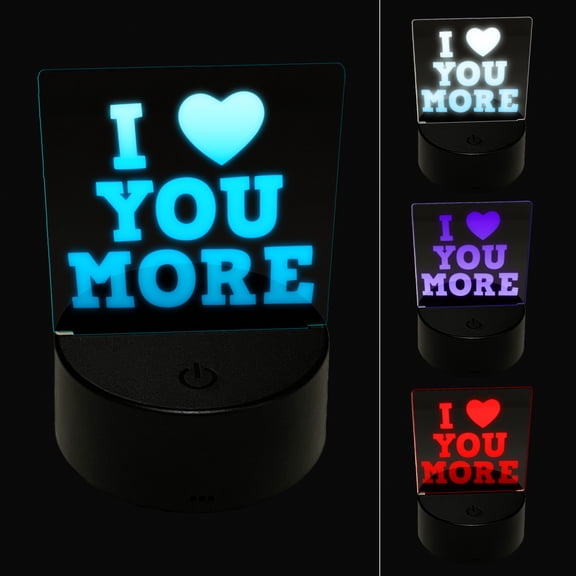 I Love Heart You More LED Night Light Sign 3D Illusion Desk Nightstand Lamp