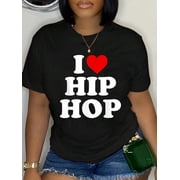 I Love Hip Hop - Heart HipHop Relaxed Fit Classic Comfort Cotton T-Shirt Women's Men's Graphic Tee Crew Neck summer vacation Tops