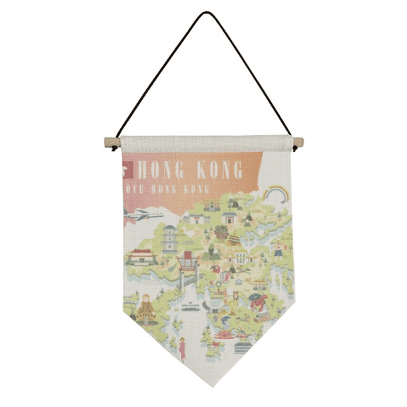 I Love Hong Kong Map China Location Canvas Flag Hanging Wall Art Decor Banner