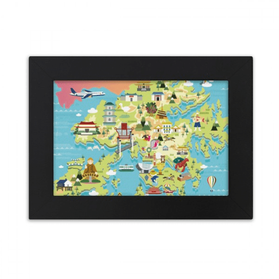 I Love Hong Kong Map China Location Desktop Photo Frame Ornaments Picture Art Painting