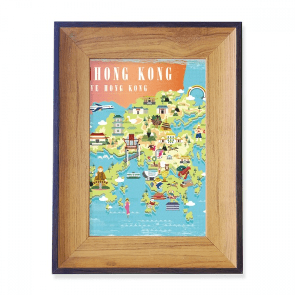 I Love Hong Kong Map China Location Photo Frame Exhibition Display Art Desktop Painting