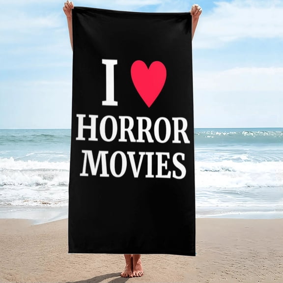 I Love Horror Movies Oversized Beach Towel, Sand-Free 27.5" x 55"