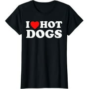 I Love Hot Dogs Shirt Funny Red Heart Love Hotdogs Womens T-Shirt Black Large