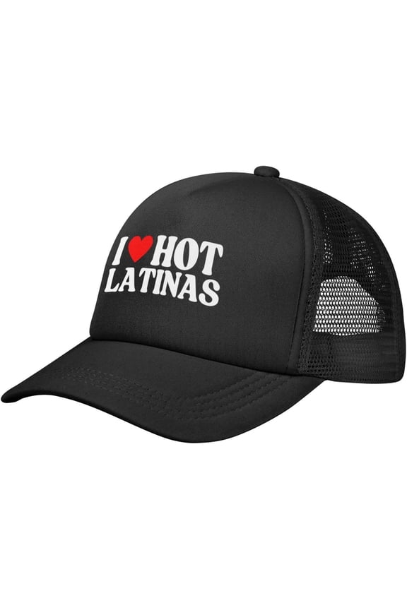 I Love Hot Latinas I Heart Hot Latinas Mesh Trucker Hat Women Baseball Cap Men Dad Hat Adjustable Snapback Hat Black