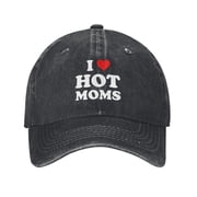 I Love Hot Moms Baseball Cap Washed Denim Adjustable Fashion Caps for Men Women Classic Casquette Hat