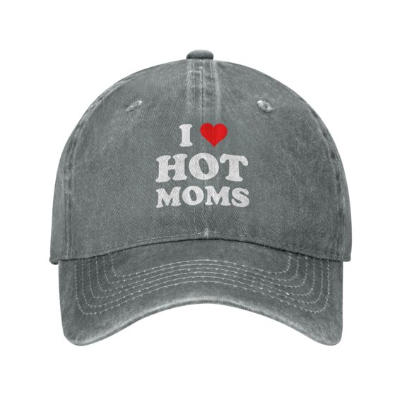 I Love Hot Moms Baseball Cap Washed Denim Adjustable Fashion Caps for Men Women Classic Casquette Hat
