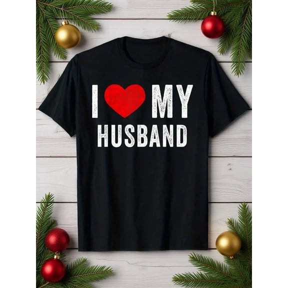 "I Love My Husband Matching Couples T-Shirt - Cotton Casual Round Neck Short Sleeve Tee, Slight Stretch, 100% Cotton, S-XXXL, Perfect for Valentine's Day or Casual Attire