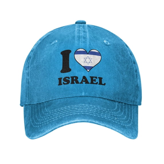 I Love Israel Israeli Flag Heart Unisex Adult Washed Denim Cotton Sport Outdoor Baseball Cap Adjustable Cowboy Baseball Hat