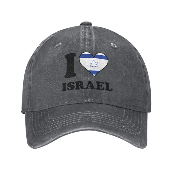 I Love Israel Israeli Flag Heart Unisex Adult Washed Denim Cotton Sport Outdoor Baseball Cap Adjustable Cowboy Baseball Hat