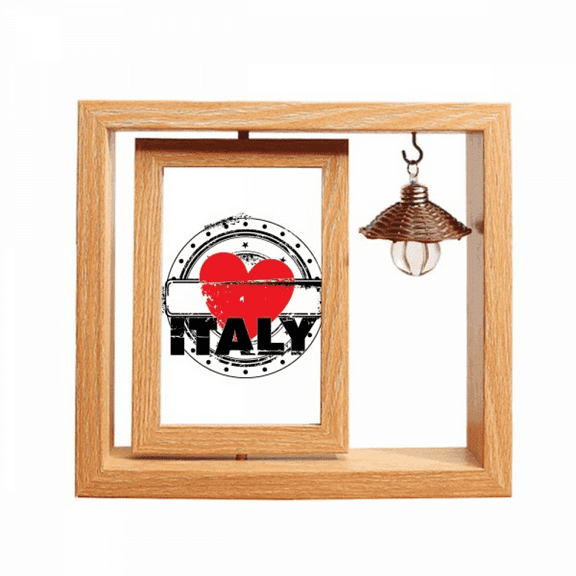 I Love Italy Word Love Heart Circle Shape Wooden Rotating Picture Photo Frame 4x6