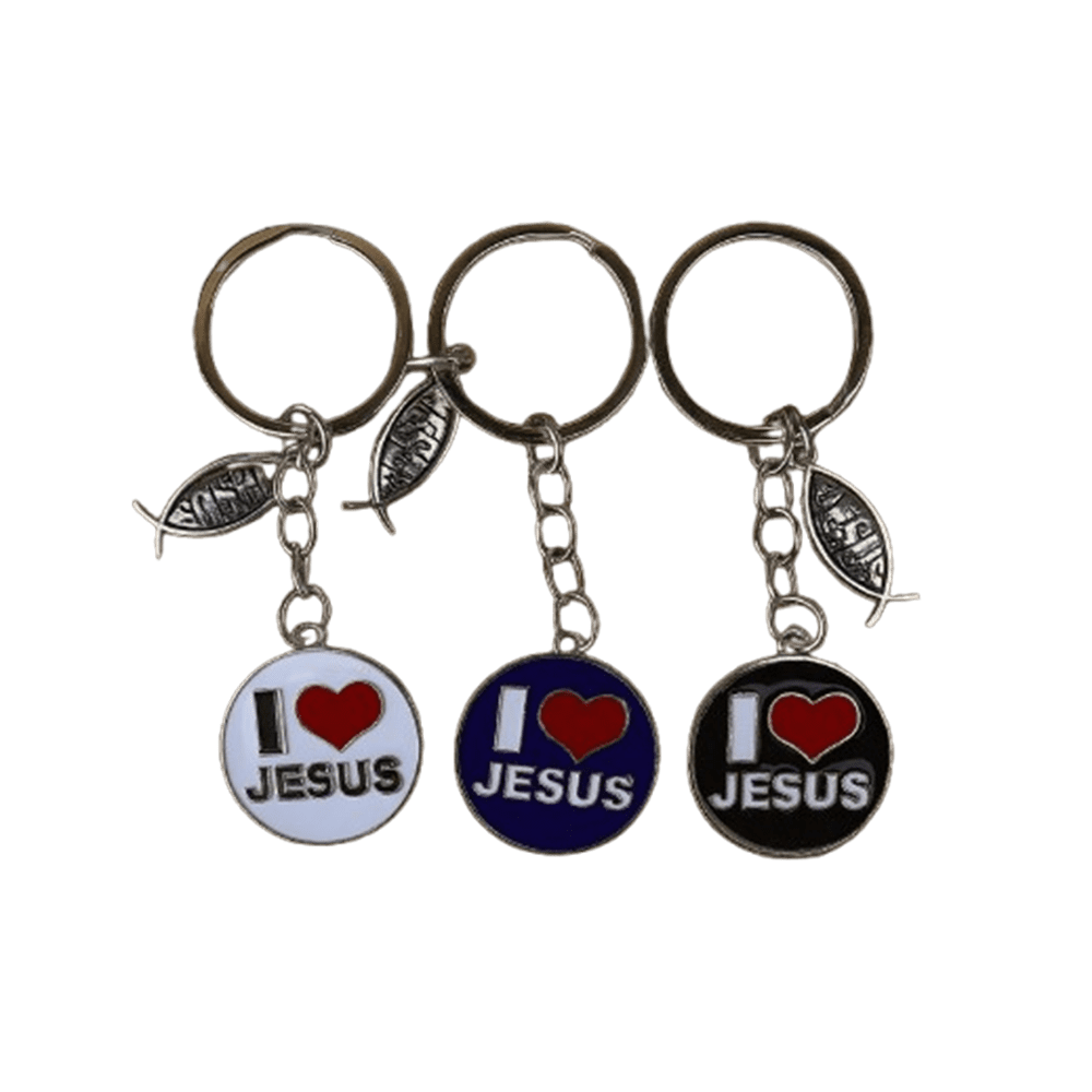 I Love JESUS Heart Keychain – Durable Iron Alloy Key Ring for Car Keys & Bags – Stylish Christian Accessory - 6PCs ( 2 of Each Color)