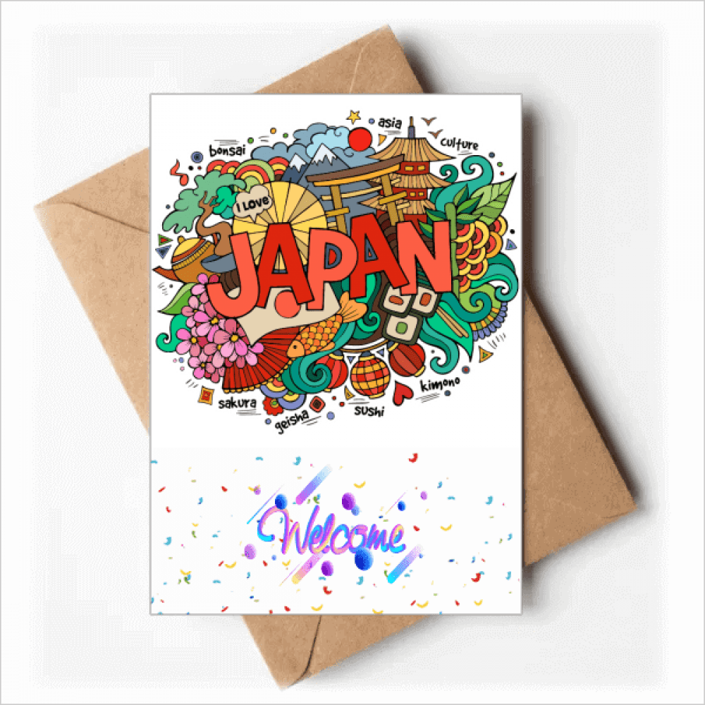 I Love Japan Asia Culture Colorful Welcome Back Greeting Cards Envelopes Blank