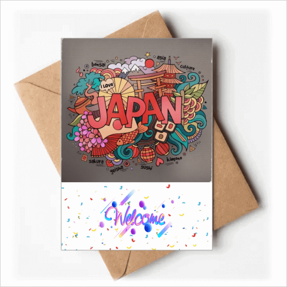 I Love Japan Asia Culture Pattern Welcome Back Greeting Cards Envelopes Blank