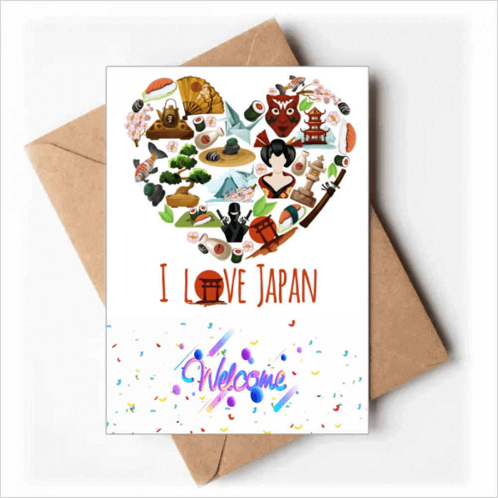 I Love Japan Sushi Illustration Welcome Back Greeting Cards Envelopes Blank