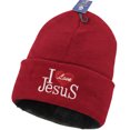 thumbnail image 1 of I Love Jesus Beanie Hat – Fleece-Lined Knit Winter Cap with Embroidered Christian Design, Unisex, Red, 1 of 2
