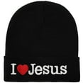 thumbnail image 1 of I Love Jesus Beanie Hat Ski Cap All Seasons Embroidered Solid Color - Black, 1 of 3