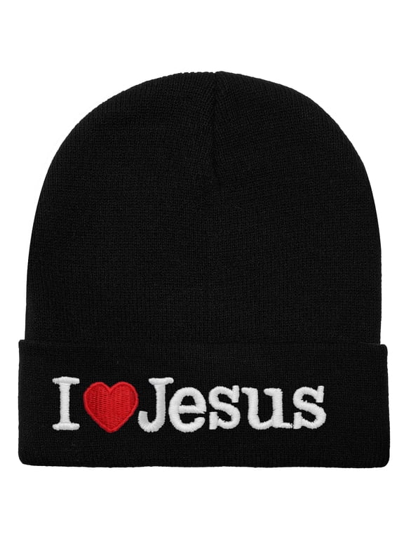 I Love Jesus Beanie Hat Ski Cap All Seasons Embroidered Solid Color - Black