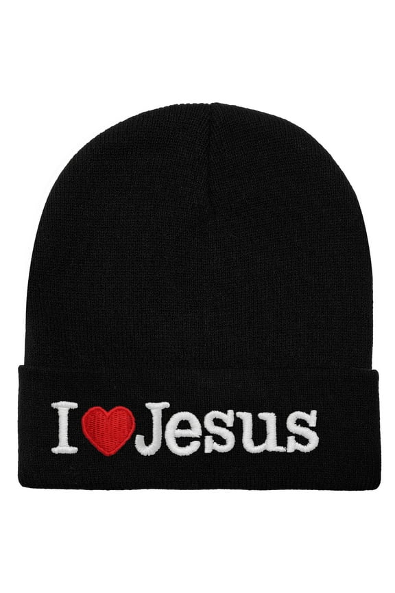 I Love Jesus Beanie Hat Ski Cap All Seasons Embroidered Solid Color - Black