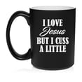 thumbnail image 1 of I Love Jesus But I Cuss A Little Funny Ceramic Coffee Mug Tea Cup (15oz Matte Black), 1 of 1