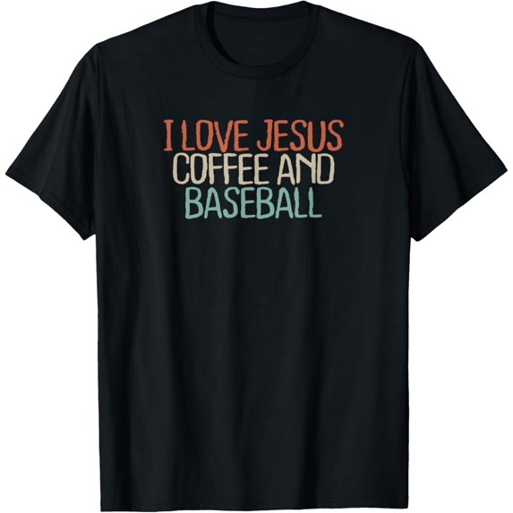 I Love Jesus Coffee And Baseball Graphic T-Shirt