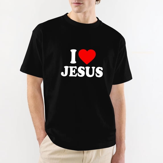 I Love Jesus I Heart Jesus Funny Jesus T-Shirt,OdeJous Funny Clothing Black L