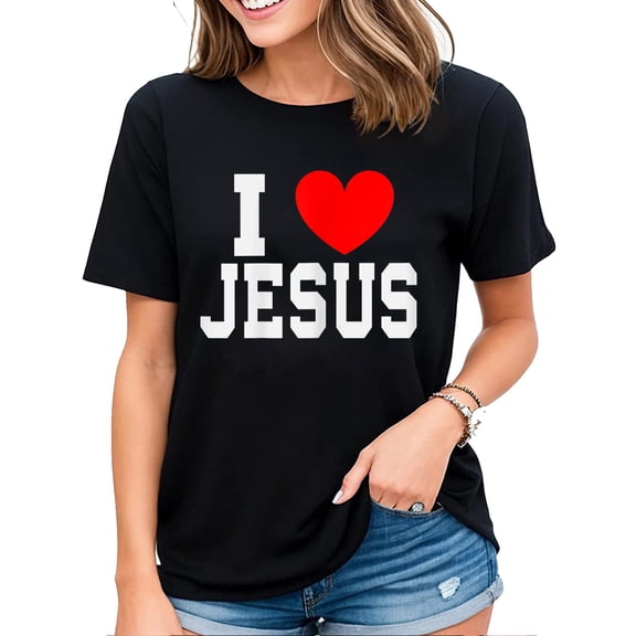 I Love Jesus Shirt Christians T-Shirt for Women Black 2X-Large