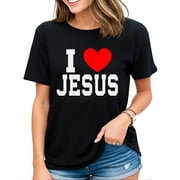 I Love Jesus Shirt Christians T-Shirt for Women Black Small
