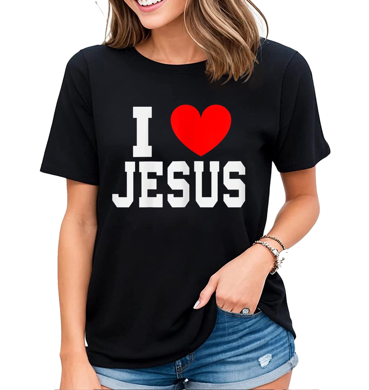I Love Jesus Shirt Christians TShirt for Women Black XLarge