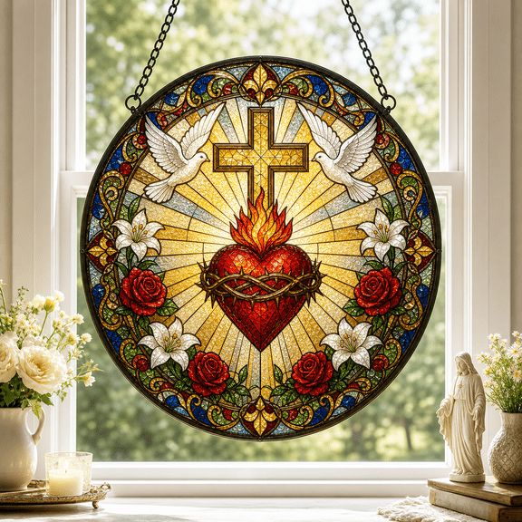 I Love Jesus Stained Glass Suncatcher Window Hanging Christian Gift for Home