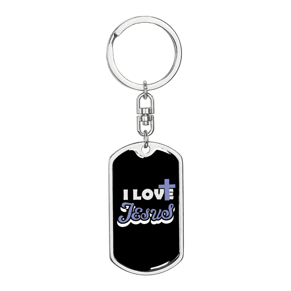 I Love Jesus Stainless Steel or 18k Gold Premium Swivel Dog Tag Keychain