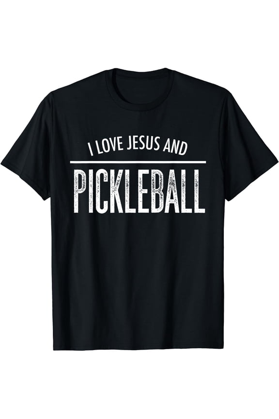 I Love Jesus and Pickleball Christian Sports T-Shirt Black Medium