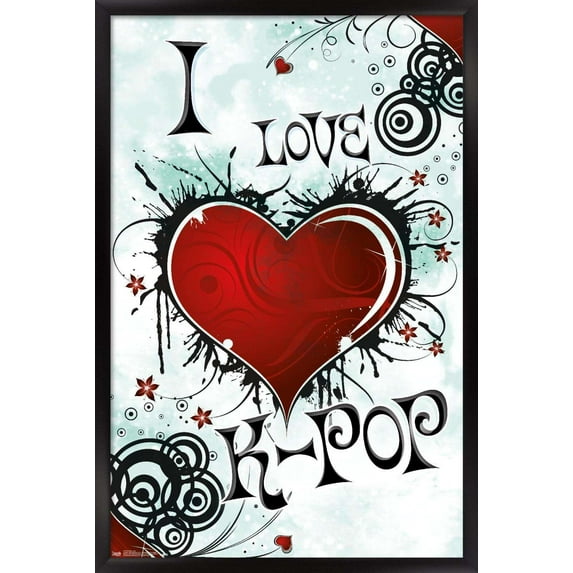 I Love K-POP Wall Poster, 22.375" x 34", Framed