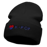 أنا أحب K-Pop مطرزة 12 بوصة طويلة التريكو - أسود OSFM