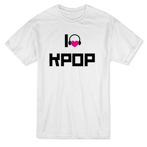 I Love K Pop Headphones Heart Graphic Men White T-Shirt, Male Large