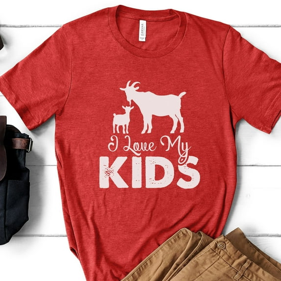 I Love My Kids Goat Shirt, Goat Lover Gift, Cute Kid Goat Shirts For Men and Women, Funny Farmer Tee, Goat Lover Gift, Funny Goat Kid Shirt (Colors:Heather Red; Sizes:3XL;)