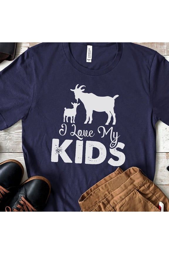 I Love My Kids Goat Shirt, Goat Lover Gift, Cute Kid Goat Shirts For Men and Women, Funny Farmer Tee, Goat Lover Gift, Funny Goat Kid Shirt (Colors:Navy; Sizes:L;)