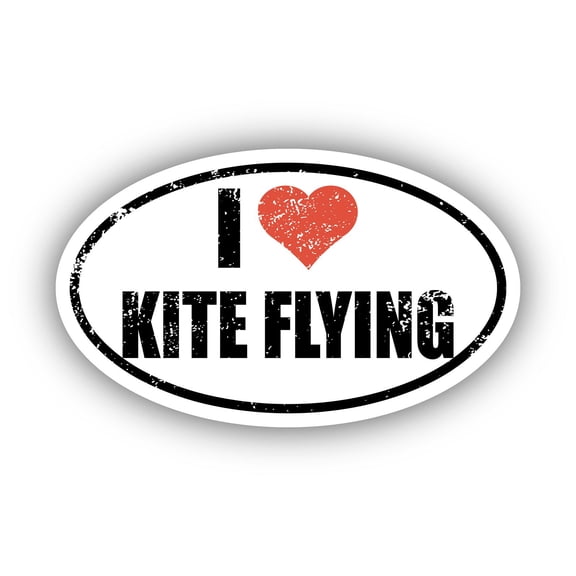 I Love Kite Flying I Heart Euro Oval Sticker Vinyl 3M Decal 3 In x 5 In