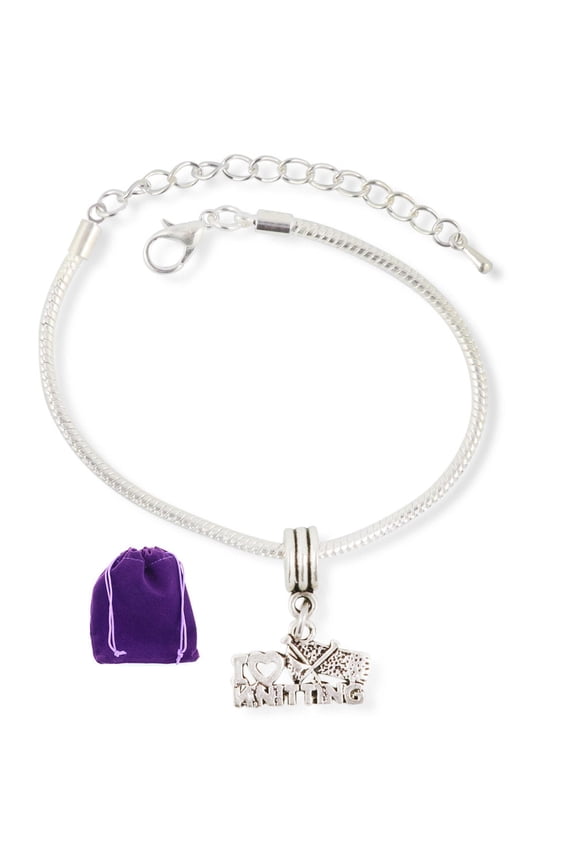 I Love Knitting Snake Chain Charm Bracelet