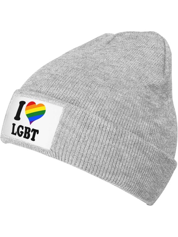 I Love-LGBT Gay Pride-Rainbow-Gifts Black Beanie Men Knit Skull Cap Warm Hats Guys Women Winter Beanie Hat Plain Hat