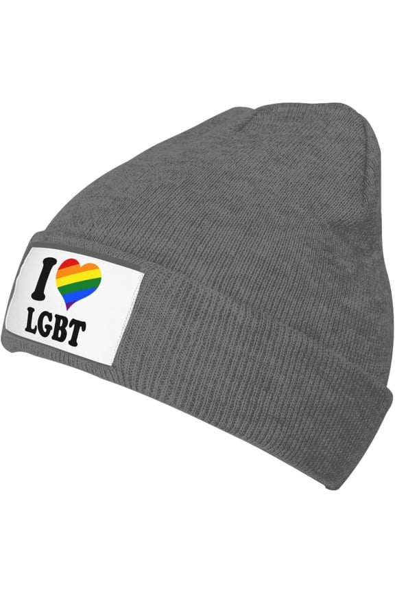 I Love-LGBT Gay Pride-Rainbow-Gifts Black Beanie Men Knit Skull Cap Warm Hats Guys Women Winter Beanie Hat Plain Hat