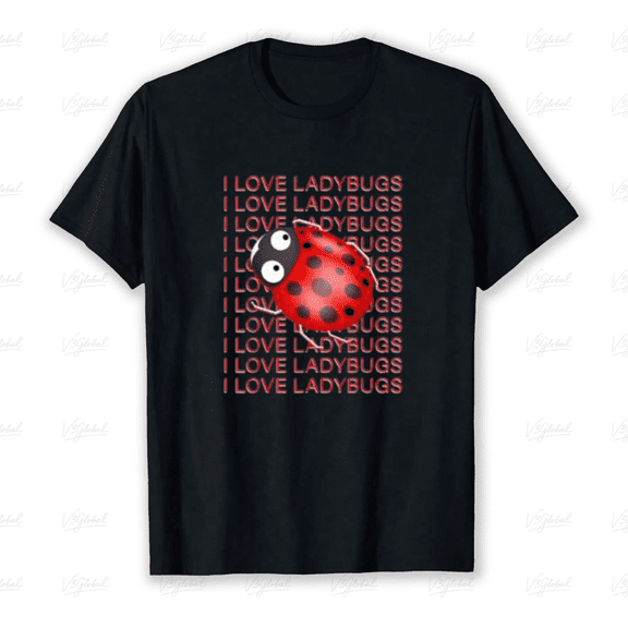 I Love Ladybugs Repeated Text with a Cute Red Ladybug Graphic Unisex T-shirt up to size 5XL