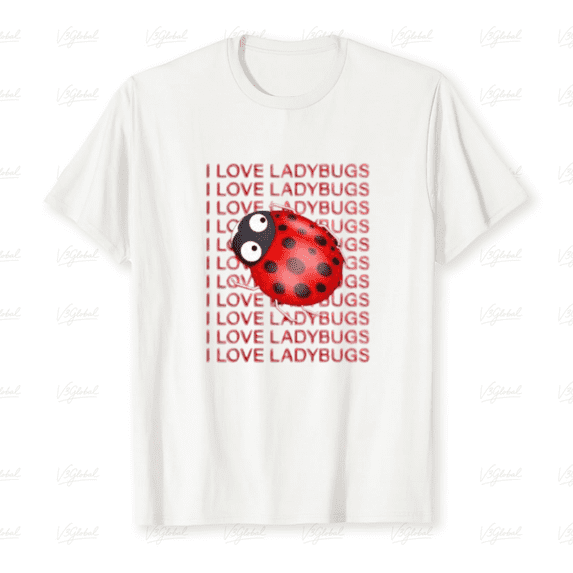 I Love Ladybugs Repeated Text with a Cute Red Ladybug Graphic Unisex T-shirt up to size 5XL
