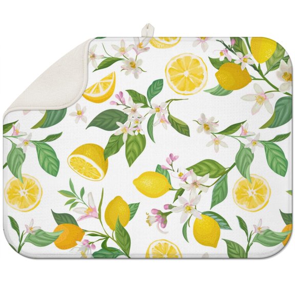 I Love Lemons Coffee Mat – Cute Yellow Lemon Fruit Drying Mat, Retro Floral Pattern Spill Pad for Summer Kitchen or Café Use