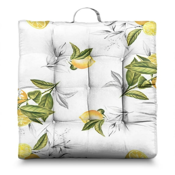 I Love Lemons Cushion - 22x22 Inch Large Floor Pillow, Dutch Velvet, Cute Citrus Pattern for Yoga, Meditation & Kids Room