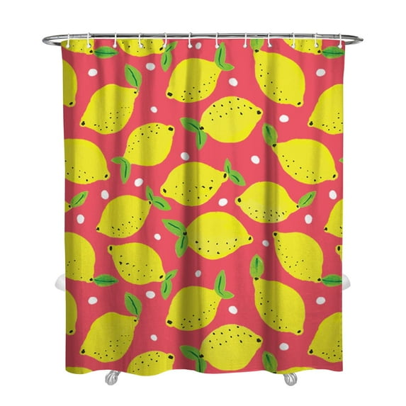 I Love Lemons Shower Curtain 72x84 for Bathroom, Summer Yellow Floral Fruit Design, Quick-Dry Polyester Fabric with Hooks, Retro Modern Style